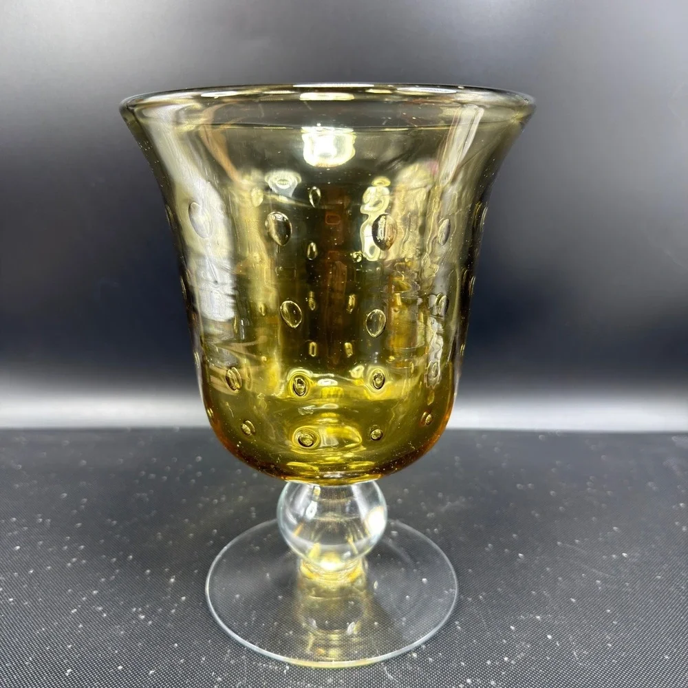 Venetian‎ Italian Glass Amber Controlled Bubble Vase Footed Pedestal Bullicante